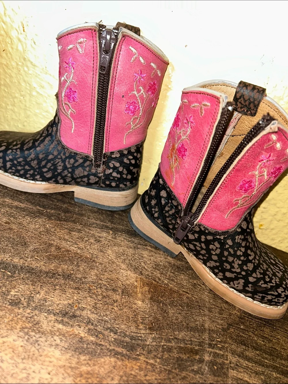 Girls Pink & Brown Floral Western Boots - Kids